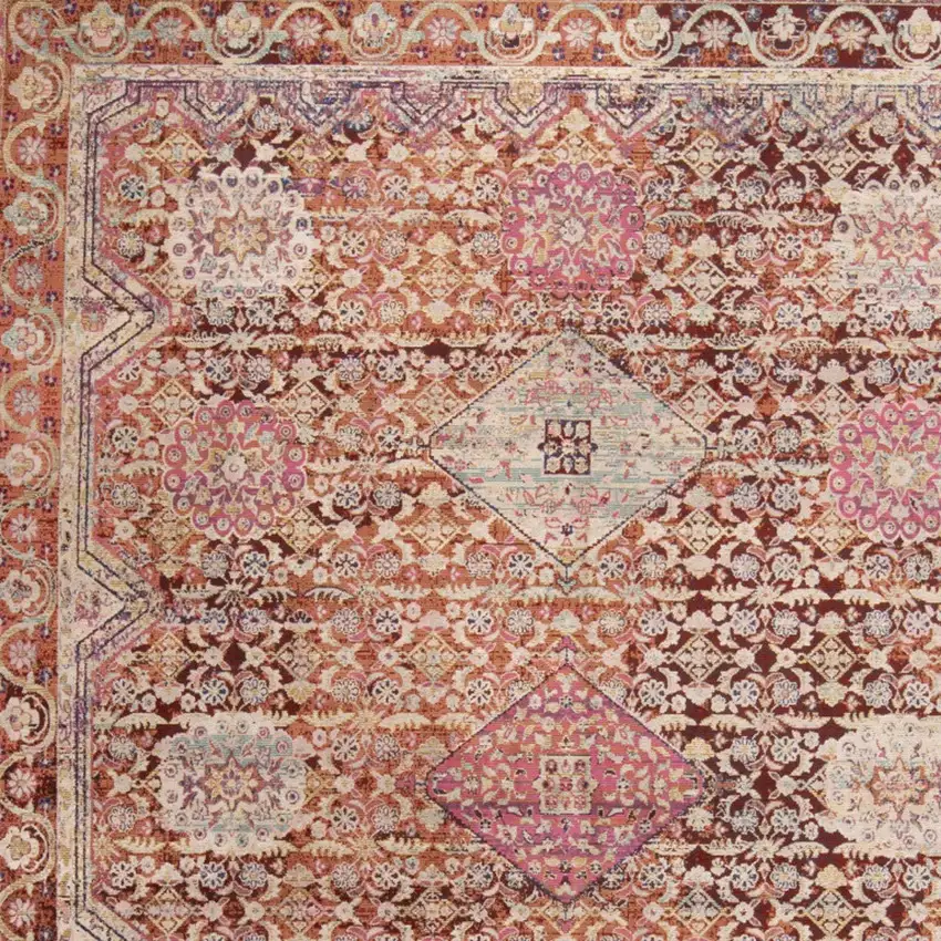 Red and Pink Oriental Power Loom Area Rug Photo 5