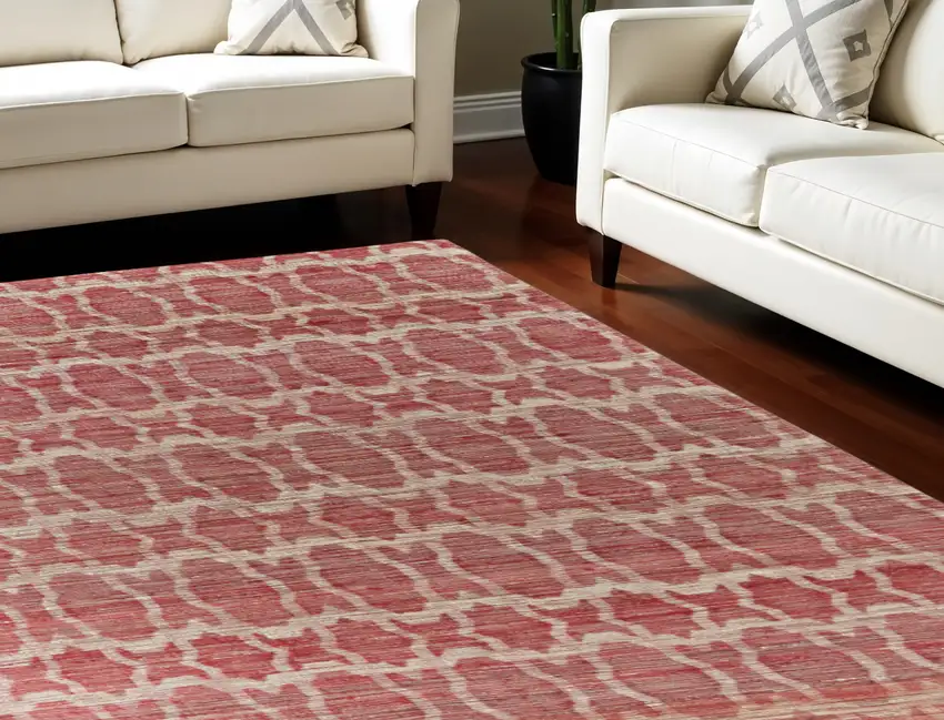 Red and Tan Geometric Hand Woven Area Rug Photo 1