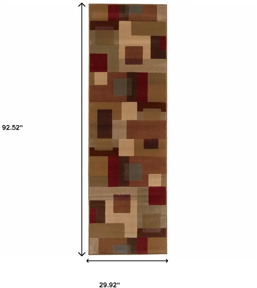 Red and Tan Geometric Runner Rug Photo 4