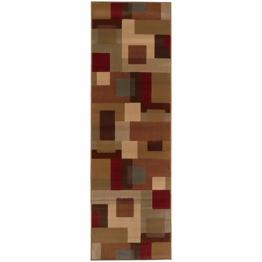 Red and Tan Geometric Runner Rug Photo 1