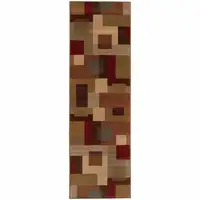 Photo of Red and Tan Geometric Runner Rug