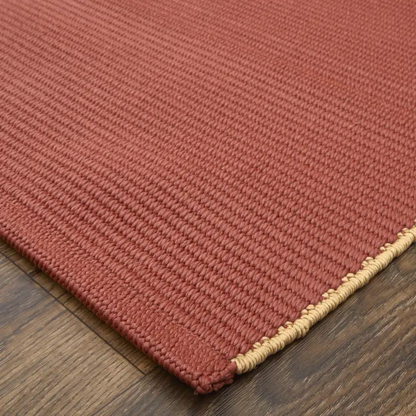 Red and Tan Hand Woven Area Rug Photo 7