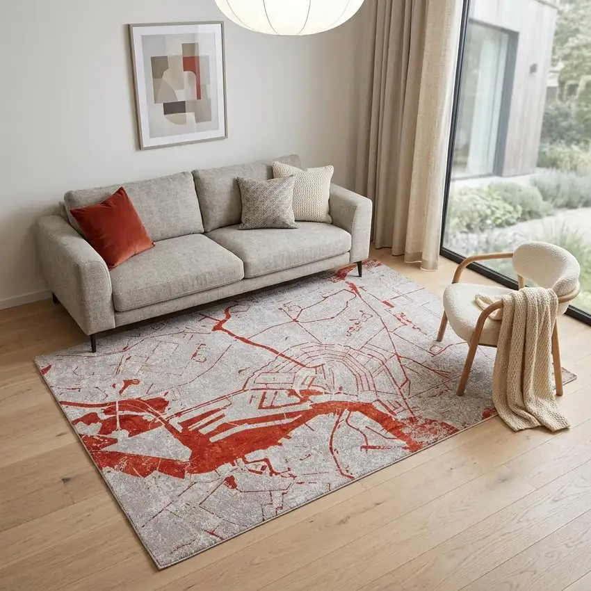 Red and White Abstract Non Skid Area Rug Photo 1