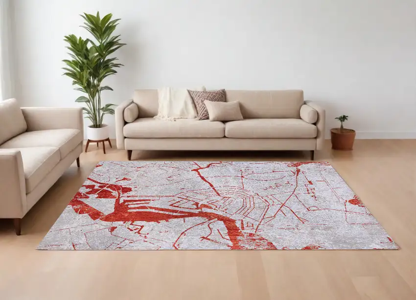 Red and White Abstract Non Skid Area Rug Photo 1