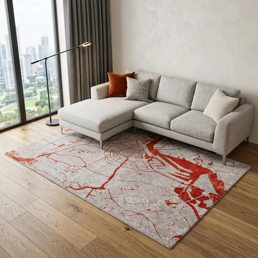 Red and White Abstract Non Skid Area Rug Photo 1