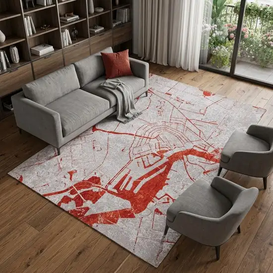 Red and White Abstract Non Skid Area Rug Photo 1