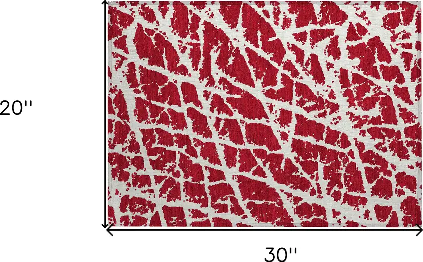 Red and White Abstract Washable Non Skid Indoor Outdoor Area Rug Photo 3