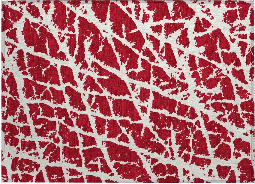 Red and White Abstract Washable Non Skid Indoor Outdoor Area Rug Photo 2