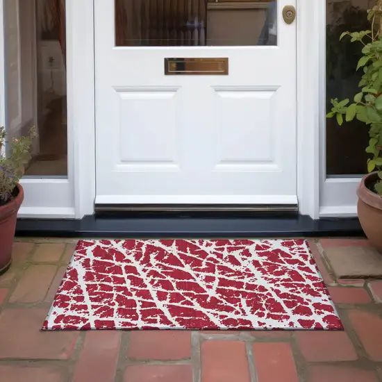 Red and White Abstract Washable Non Skid Indoor Outdoor Area Rug Photo 8