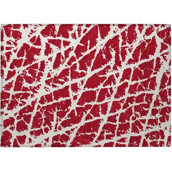 Red and White Abstract Washable Non Skid Indoor Outdoor Area Rug Photo 4