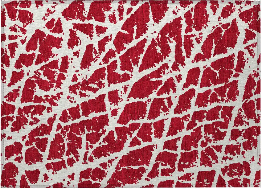 Red and White Abstract Washable Non Skid Indoor Outdoor Area Rug Photo 4