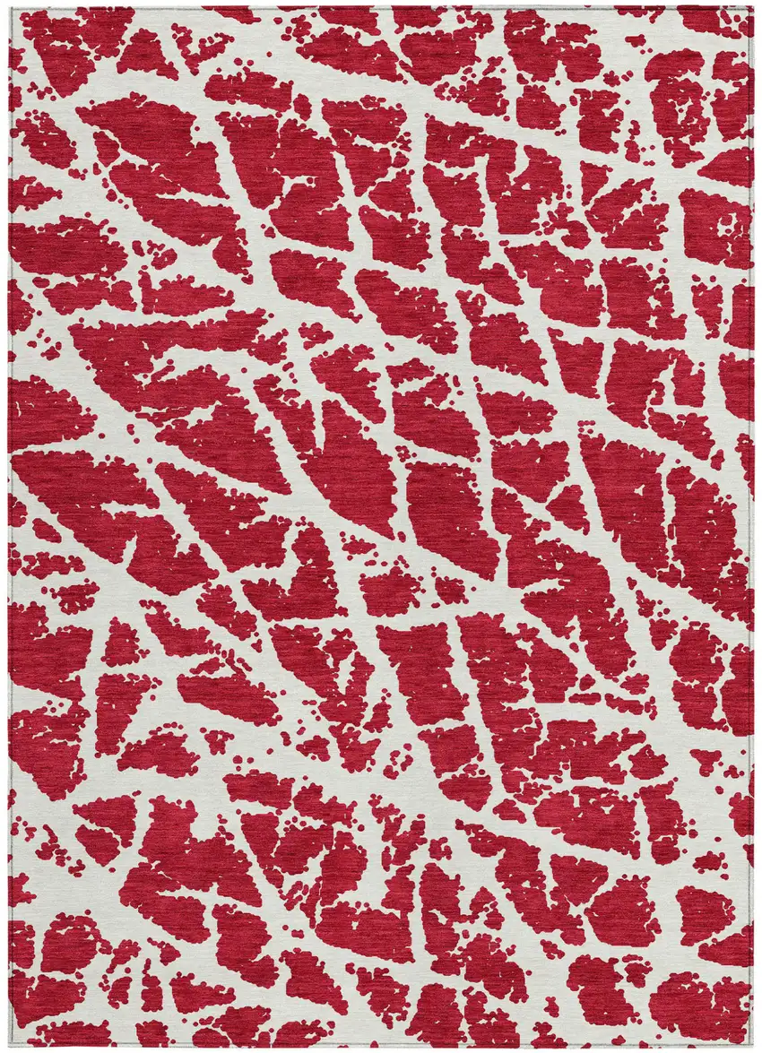 Red and White Abstract Washable Non Skid Indoor Outdoor Area Rug Photo 4