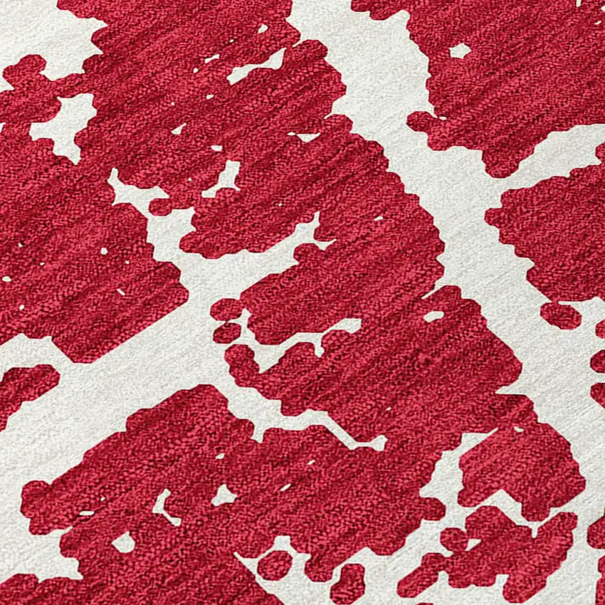 Red and White Abstract Washable Non Skid Indoor Outdoor Area Rug Photo 8
