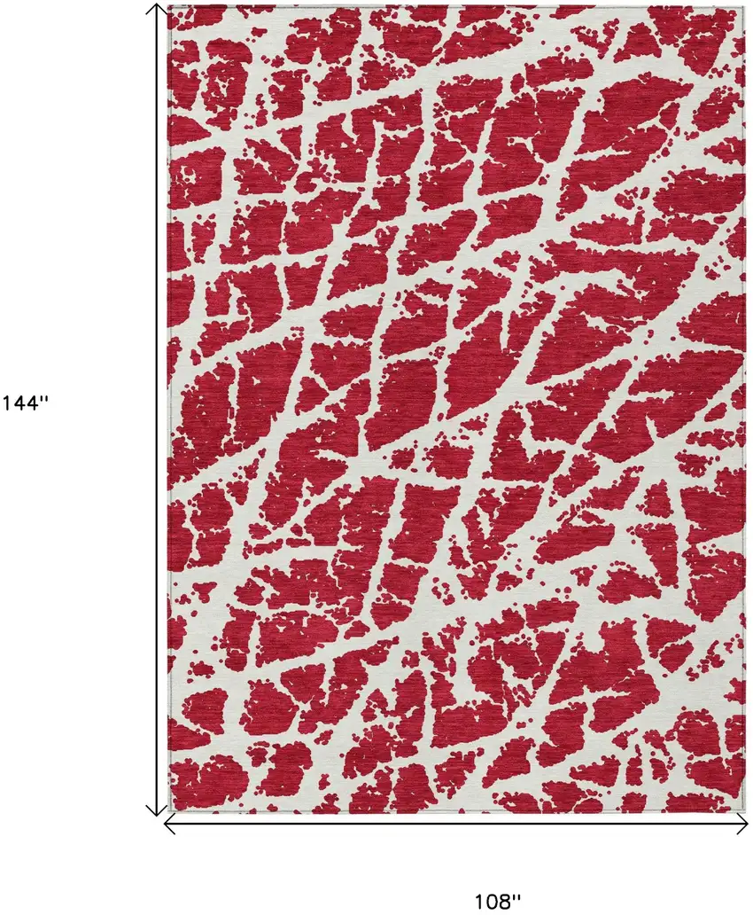 Red and White Abstract Washable Non Skid Indoor Outdoor Area Rug Photo 3