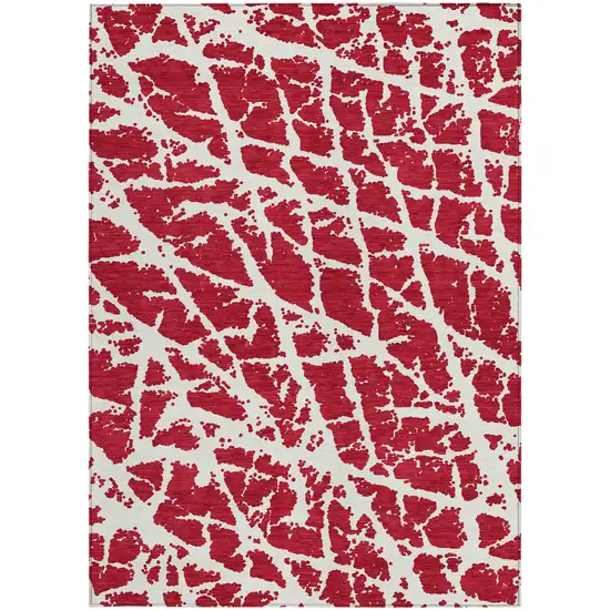 Red and White Abstract Washable Non Skid Indoor Outdoor Area Rug Photo 4