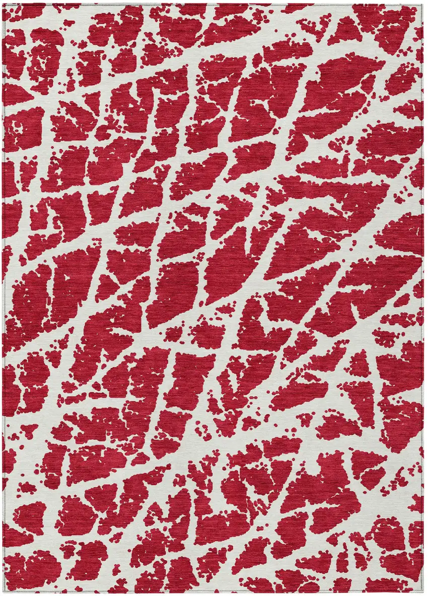 Red and White Abstract Washable Non Skid Indoor Outdoor Area Rug Photo 2