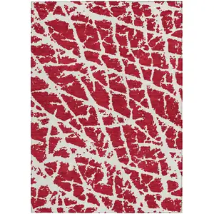 Photo of Red and White Abstract Washable Non Skid Indoor Outdoor Area Rug