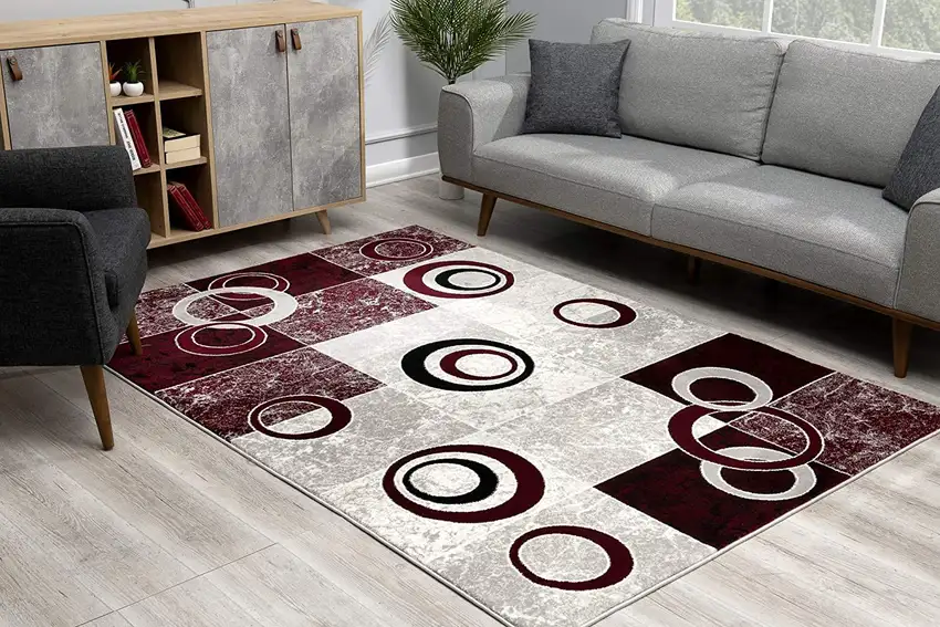 Red and White Inverse Circles Area Rug Photo 7