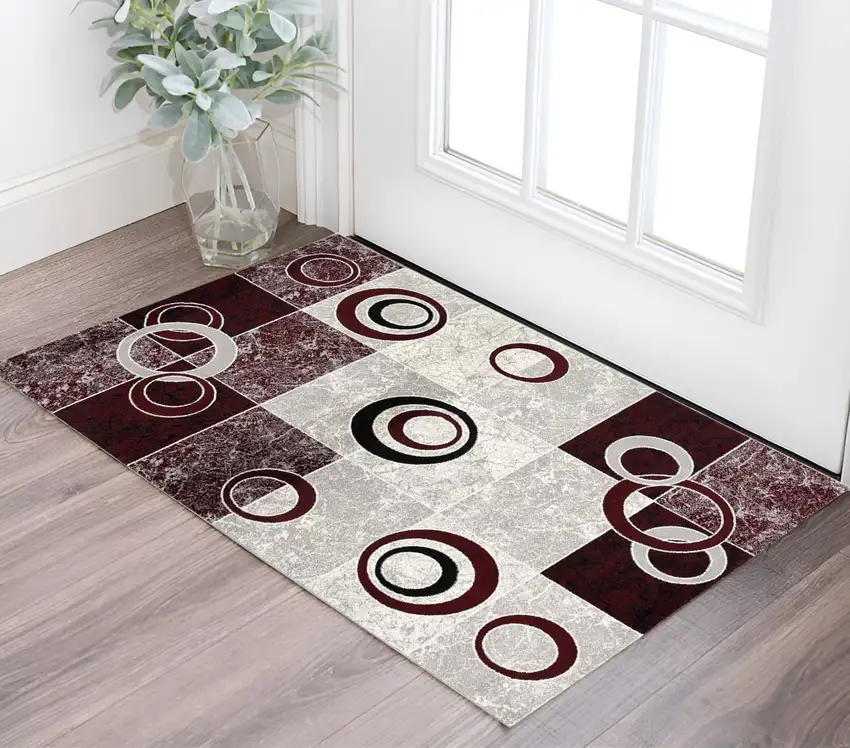 Red Abstract Dhurrie Area Rug Photo 1