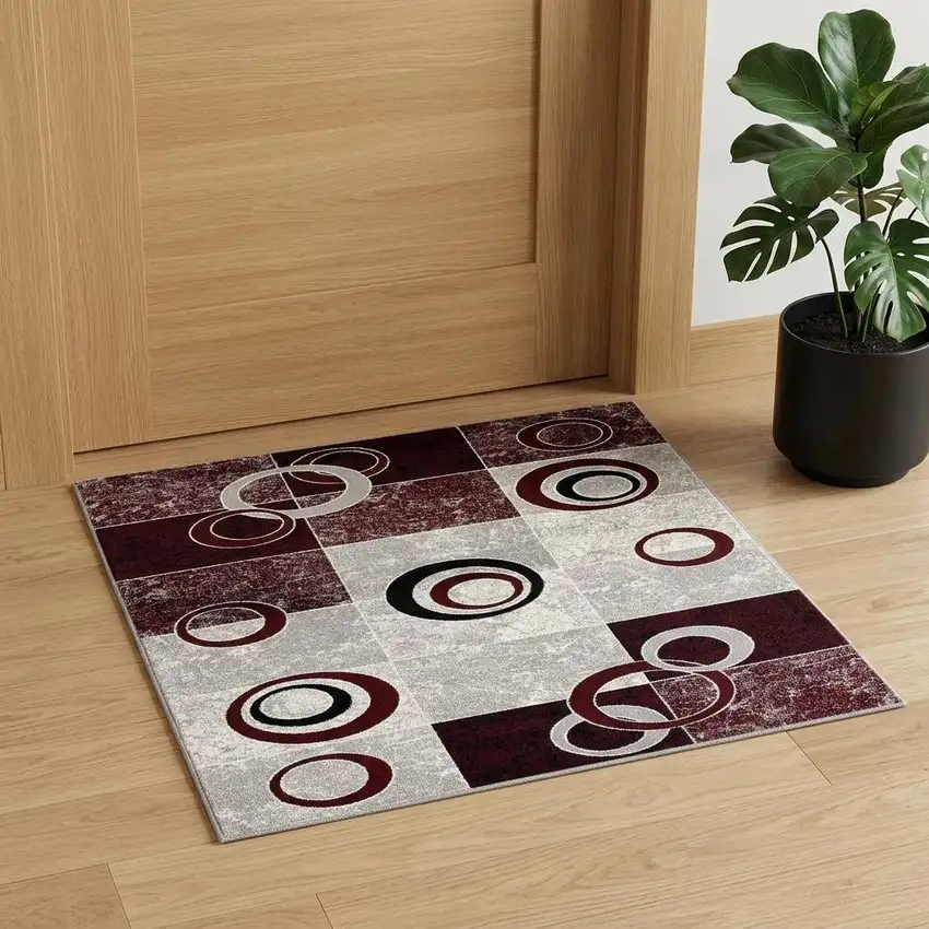 Red Abstract Power Loom Area Rug Photo 1