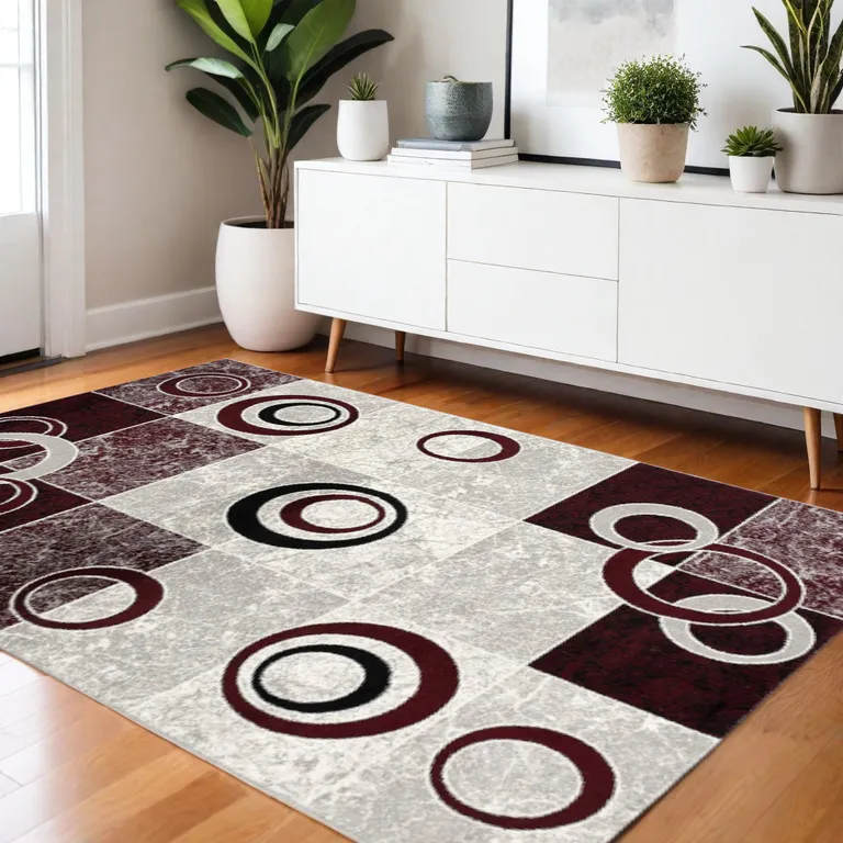 Red and White Inverse Circles Area Rug Photo 4