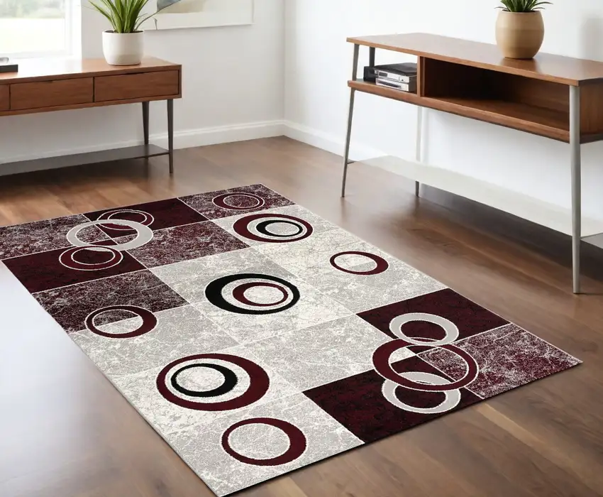 Red Abstract Power Loom Area Rug Photo 1