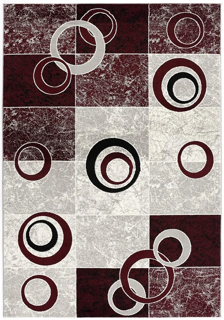Red and White Inverse Circles Area Rug Photo 3