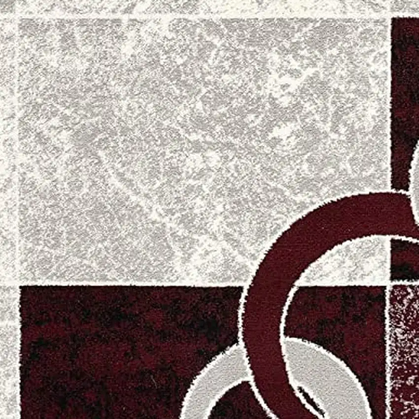 10' Red And White Abstract Runner Rug Photo 3