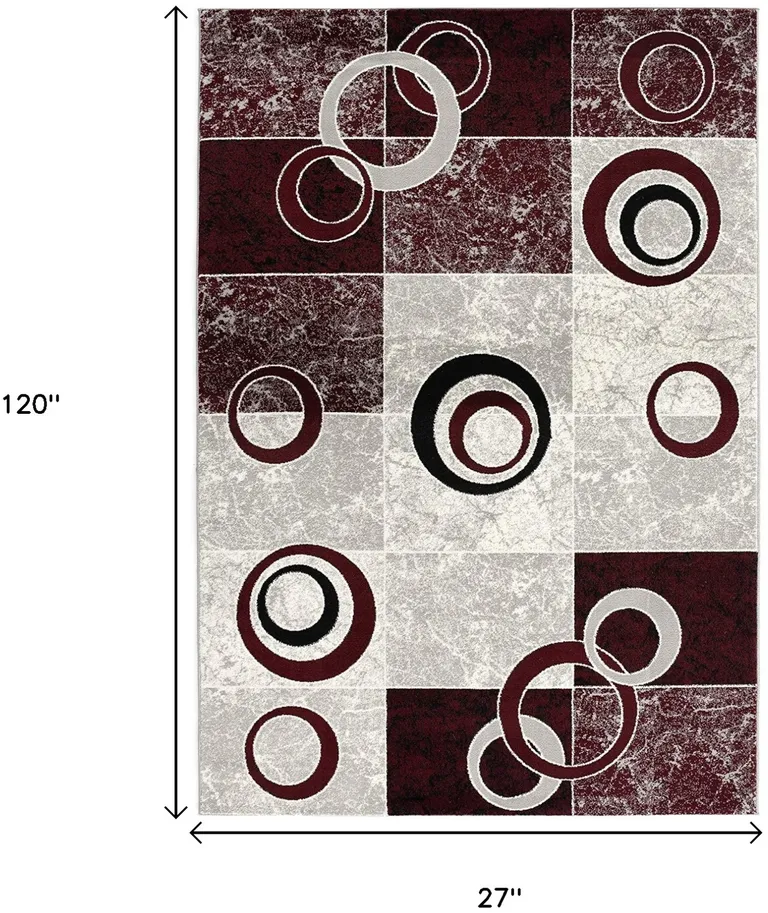 Red and White Inverse Circles Runner Rug Photo 4