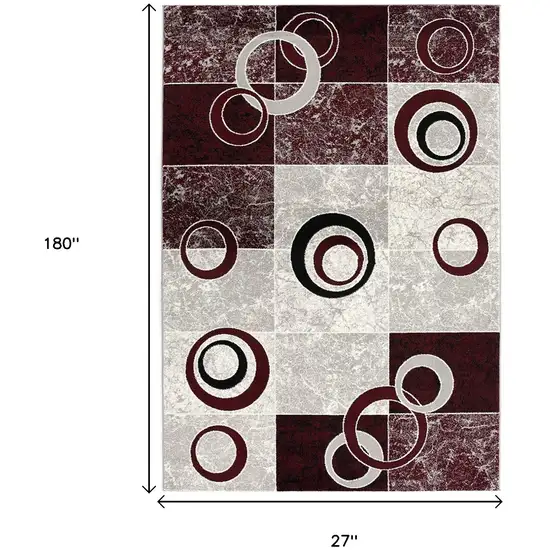 15' Red And White Abstract Runner Rug Photo 6