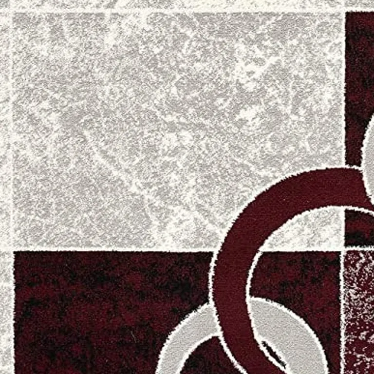 Red and White Inverse Circles Runner Rug Photo 3