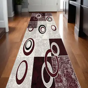 Photo of Red and White Inverse Circles Runner Rug