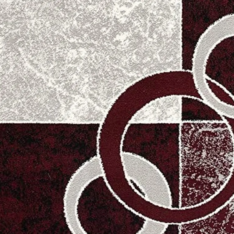 Red and White Inverse Circles Runner Rug Photo 5