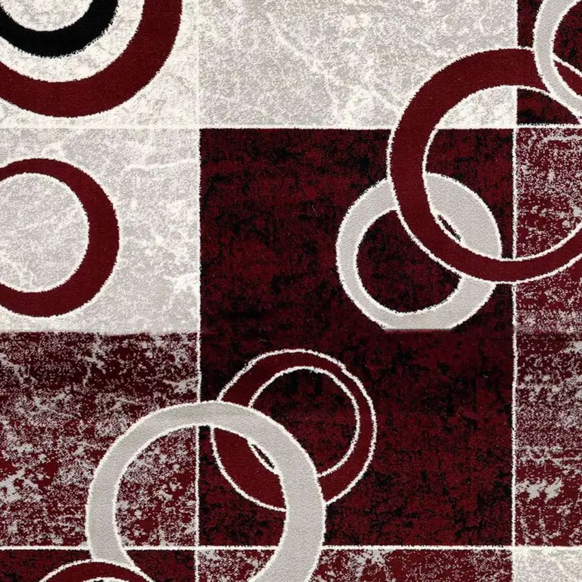 8' Red Abstract Power Loom Runner Rug Photo 4