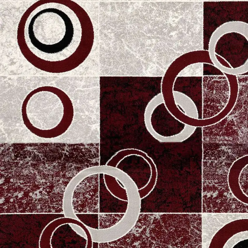 8' Red Abstract Power Loom Runner Rug Photo 5