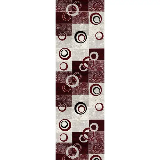 8' Red Abstract Power Loom Runner Rug Photo 2