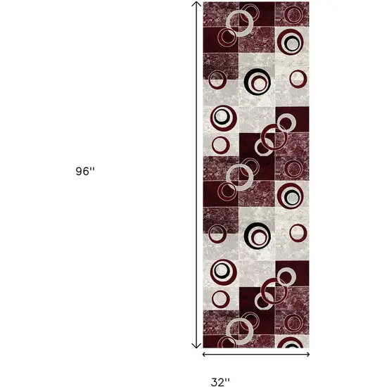 8' Red Abstract Power Loom Runner Rug Photo 3