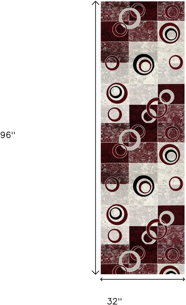 Red and White Inverse Circles Runner Rug Photo 5