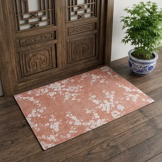 Red and White Oriental Non Skid Area Rug Photo 1