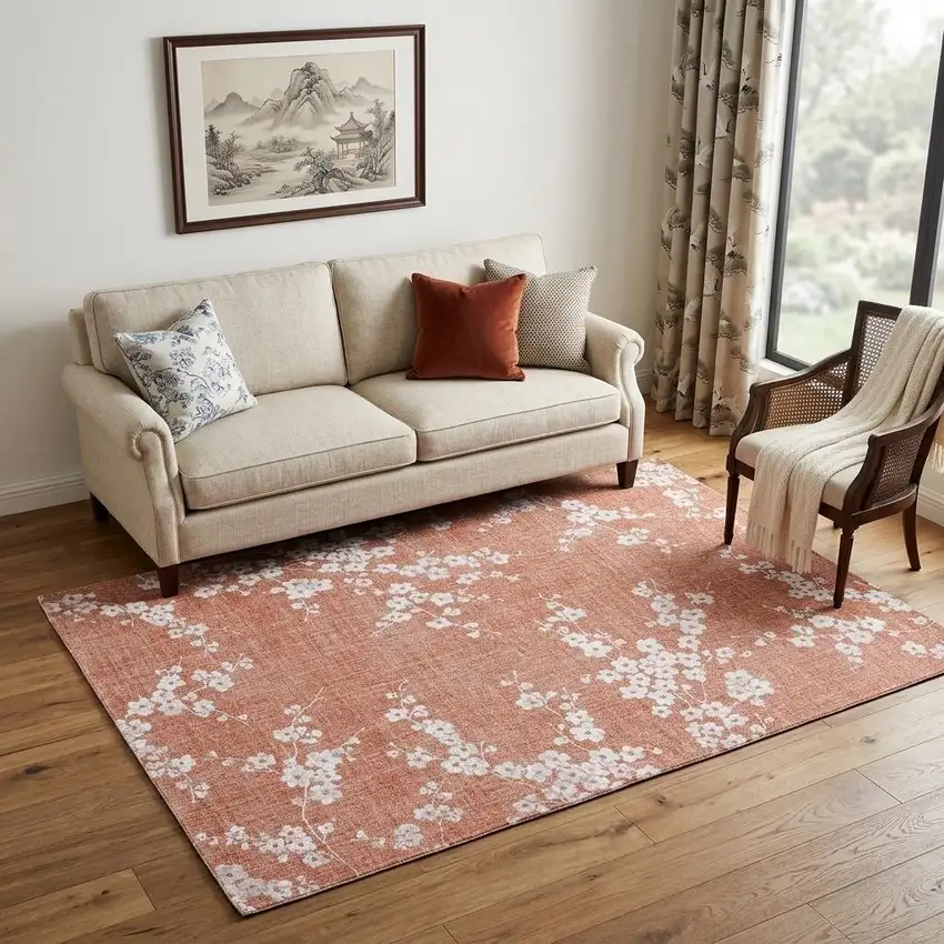 Red and White Oriental Non Skid Area Rug Photo 1