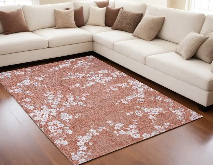 Red and White Oriental Non Skid Area Rug Photo 1