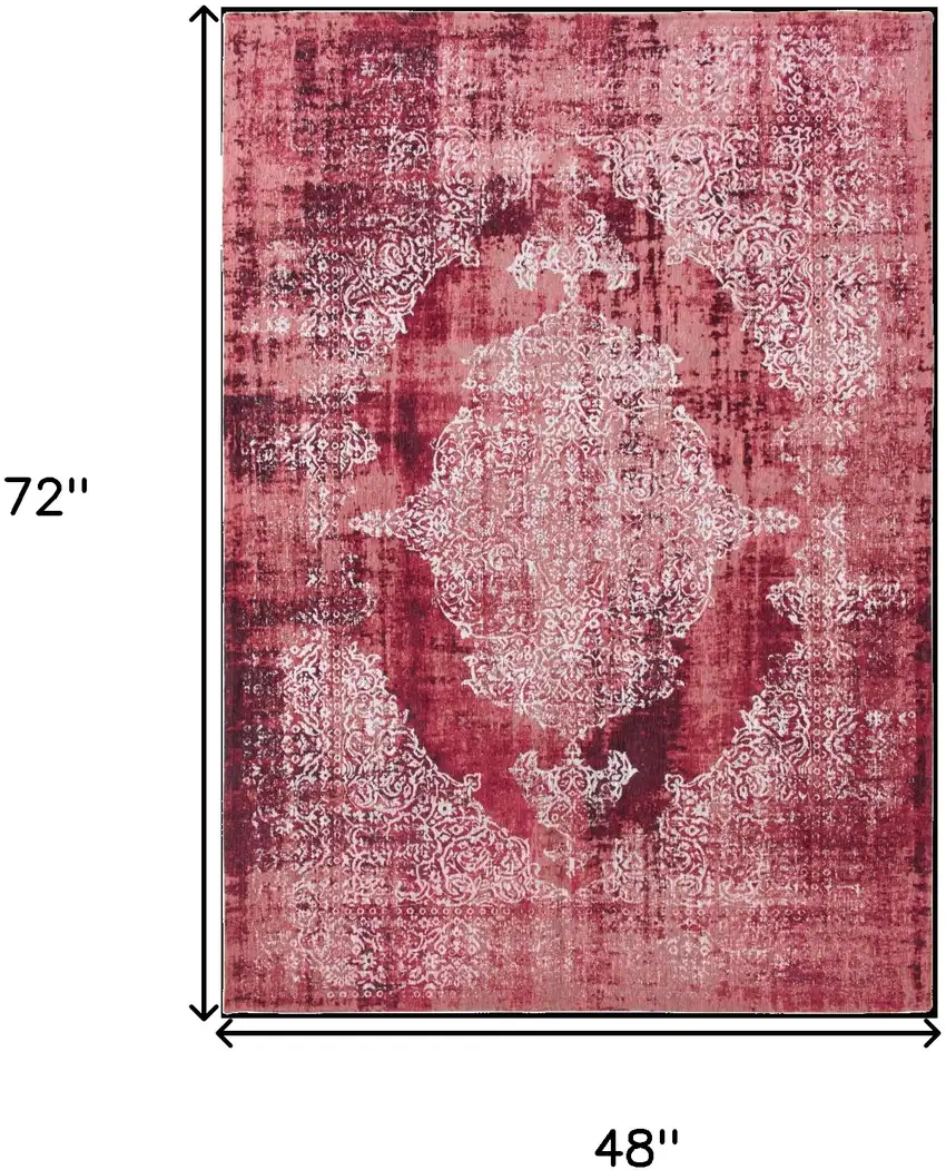 Red and White Oriental Non Skid Area Rug Photo 3