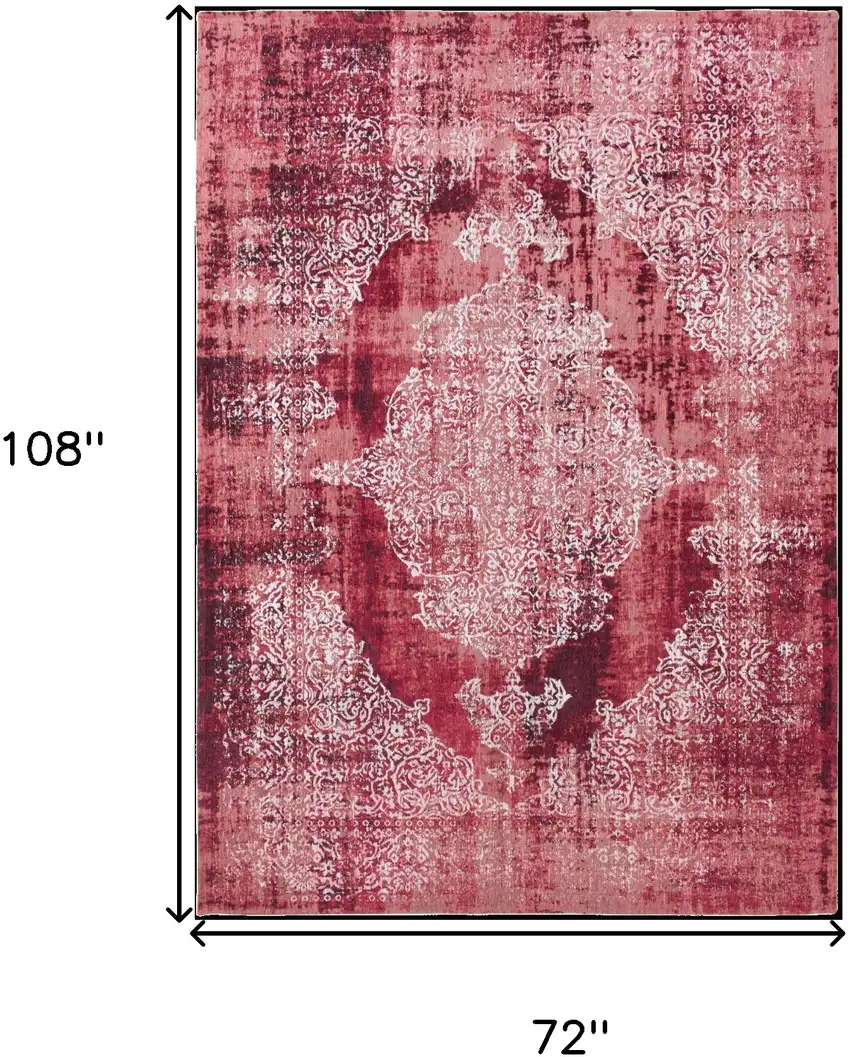 Red and White Oriental Non Skid Area Rug Photo 3