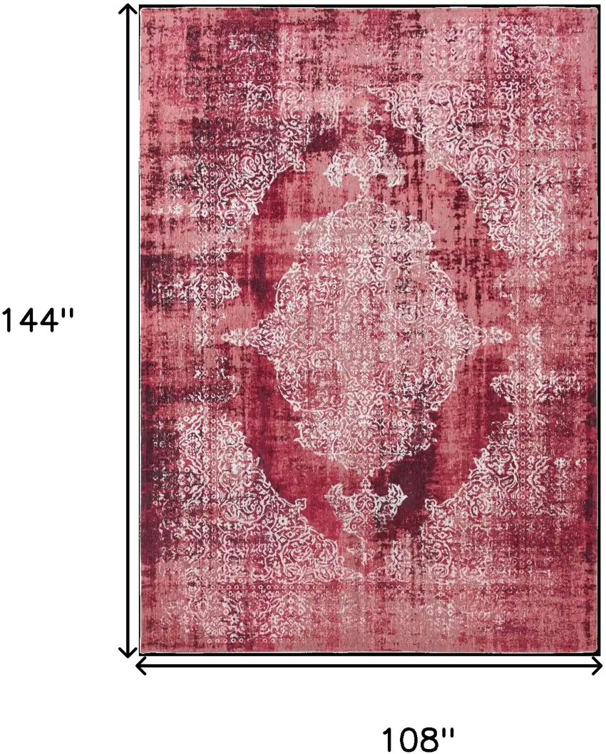 Red and White Oriental Non Skid Area Rug Photo 3