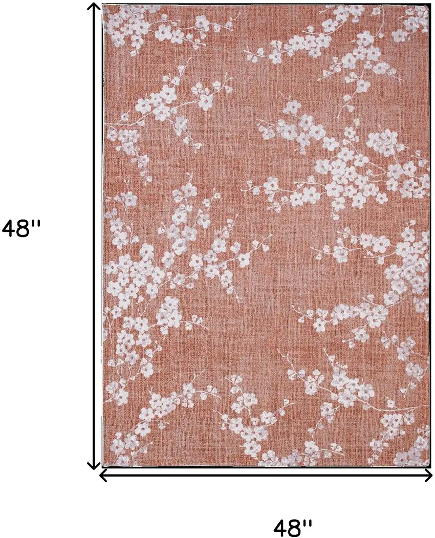 Red and White Round Oriental Non Skid Area Rug Photo 3