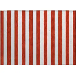 Photo of Red and White Striped Washable Non Skid Indoor Outdoor Area Rug