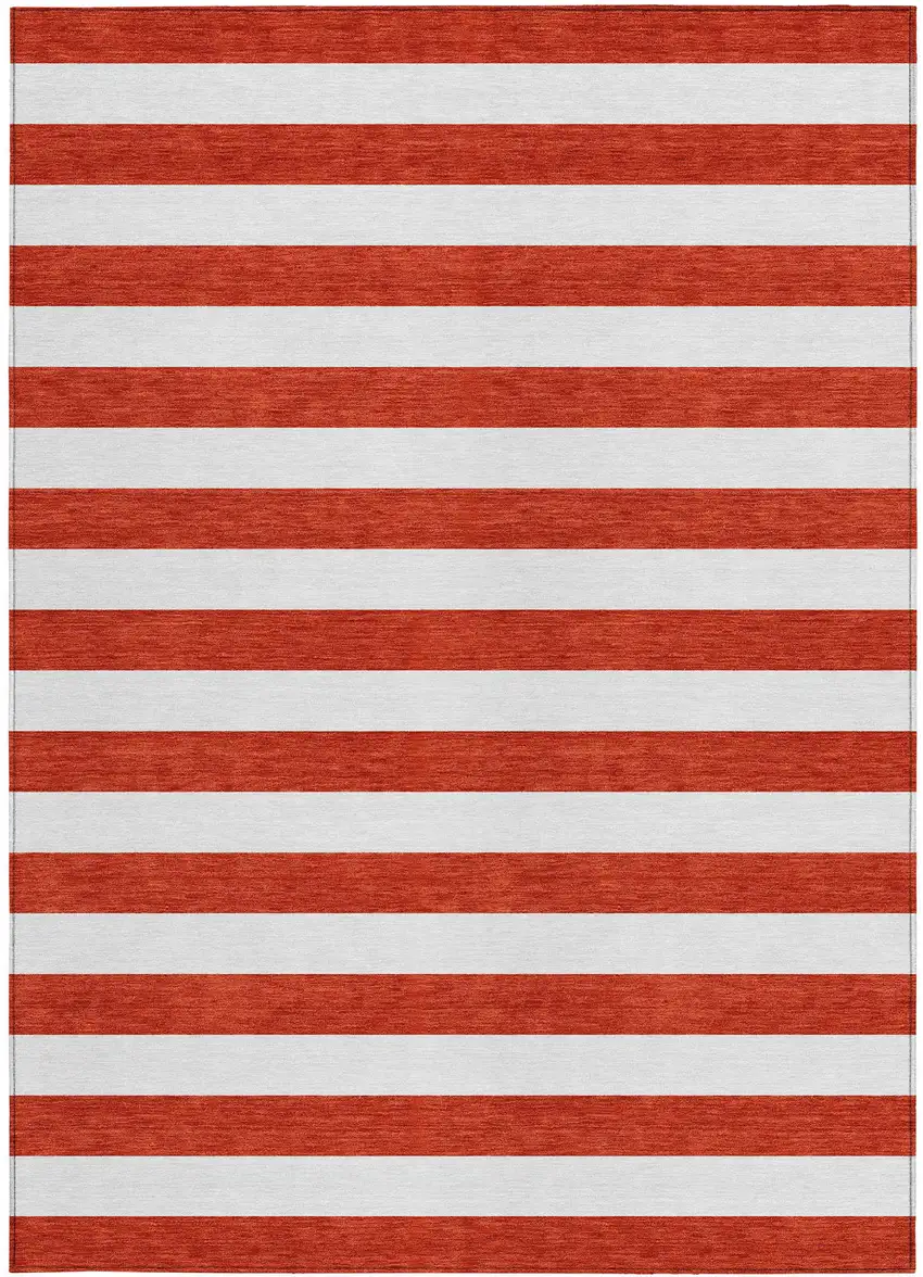Red and White Striped Washable Non Skid Indoor Outdoor Area Rug Photo 5