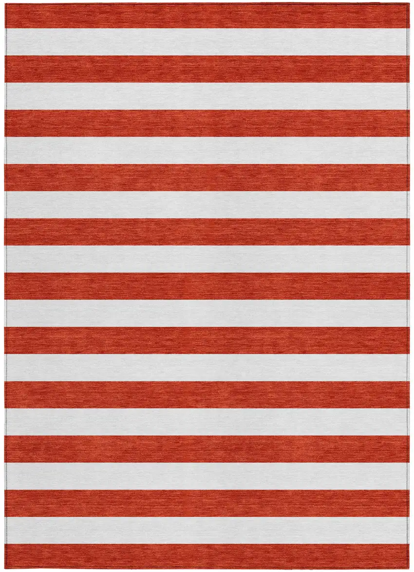 Red and White Striped Washable Non Skid Indoor Outdoor Area Rug Photo 4