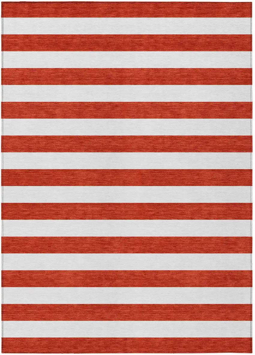 Red and White Striped Washable Non Skid Indoor Outdoor Area Rug Photo 2