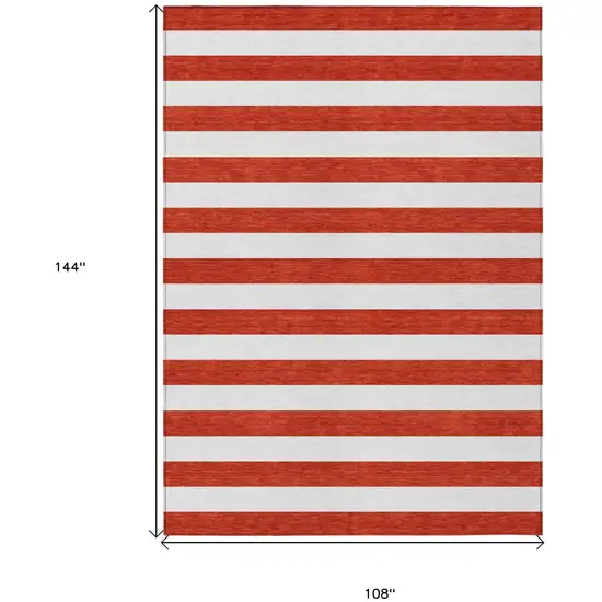 Red and White Striped Washable Non Skid Indoor Outdoor Area Rug Photo 3